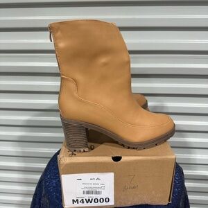 Tan Block Heel Ankle Boots for Women